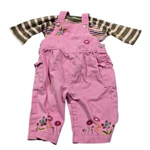 Vintage Gymboree Pink Bohemian Boho Floral Embroidered Overalls Set 2000 Y2K